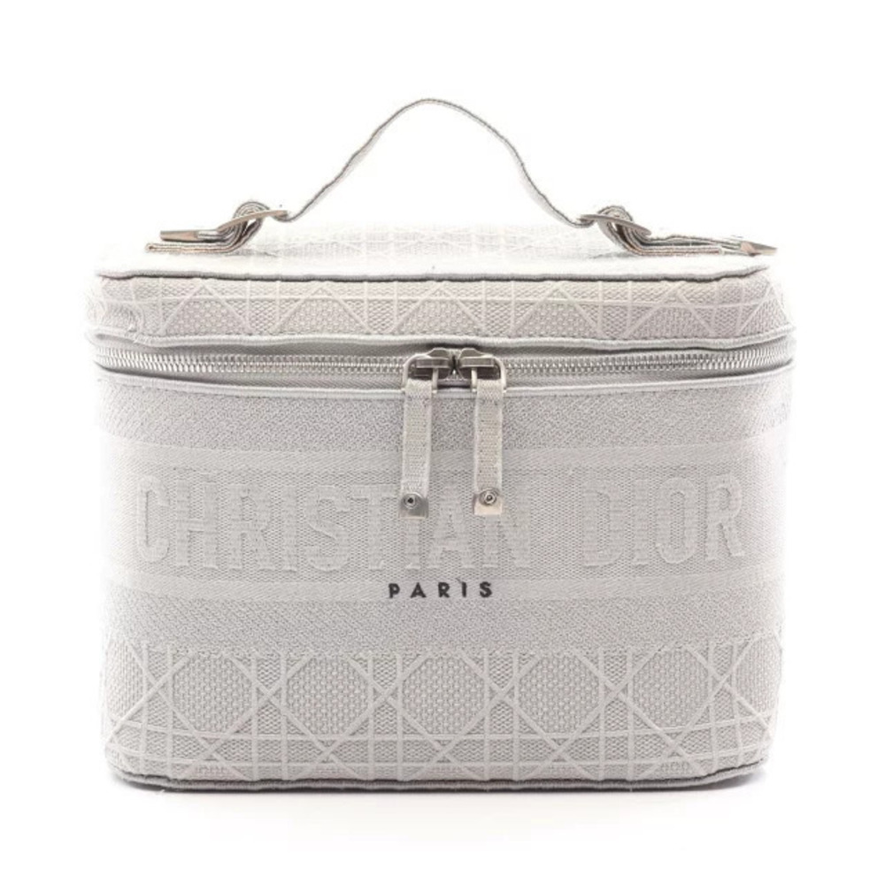 Christian Dior TRAVE Vanity Cannage Handbag Canvas Gray